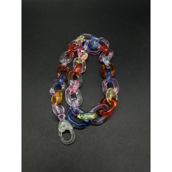Acrylic Cable Link Necklace Rainbow Clear 18” - Picture 4 of 7